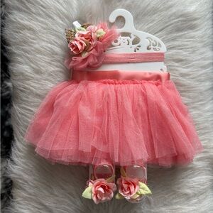 Pink Tulle Baby Girl Tulle Skirt & Flower Headband Set